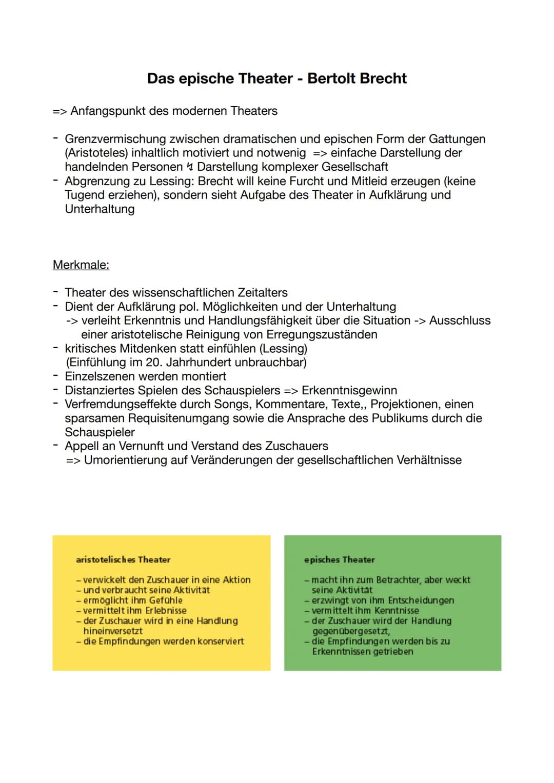 => Anfangspunkt des modernen Theaters
Grenzvermischung zwischen dramatischen und epischen Form der Gattungen
(Aristoteles) inhaltlich motivi