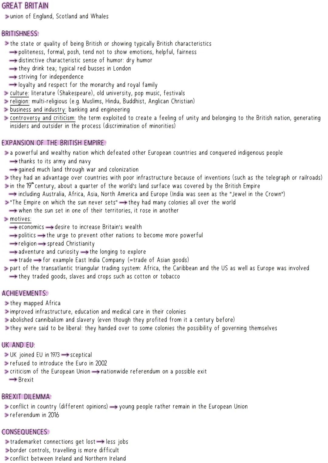 # GREAT BRITAIN
> union of England, Scotland and Whales

BRITISHNESS:
> the state or quality of being British or showing typically British c