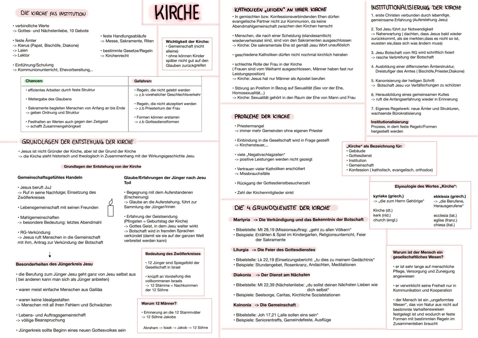 DIE KIRCHE ALS INSTITUTION
verbindliche Werte
-> Gottes- und Nächstenliebe, 10 Gebote
• feste Ämter
-> Klerus (Papst, Bischöfe, Diakone)
-> 