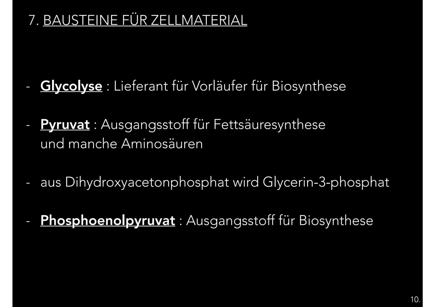 GLYCOLYSE
EIN TEILPROZESS DER ZELLATMUNG
شاہد GLIEDERUNG
1. Allgemeine Informationen
2. Hintergrund
7. Bausteine - Zellmaterial
6. Energiege