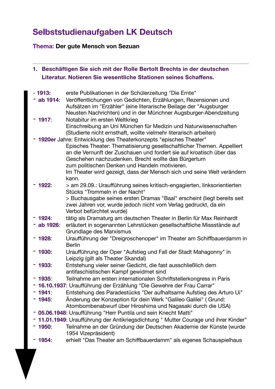 # Selbststudienaufgaben LK Deutsch

Thema: Der gute Mensch von Sezuan

1. Beschäftigen Sie sich mit der Rolle Bertolt Brechts in der deutsch