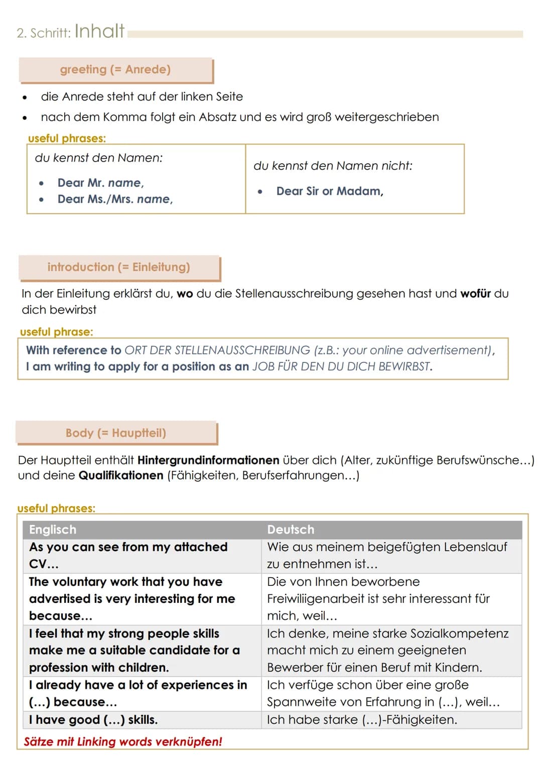 - text production -
Application letter
= Bewerbungsschreiben
Grundlagen
* Stil: sachlich und formell
* Fähigkeiten und Erfahrungen anhand vo