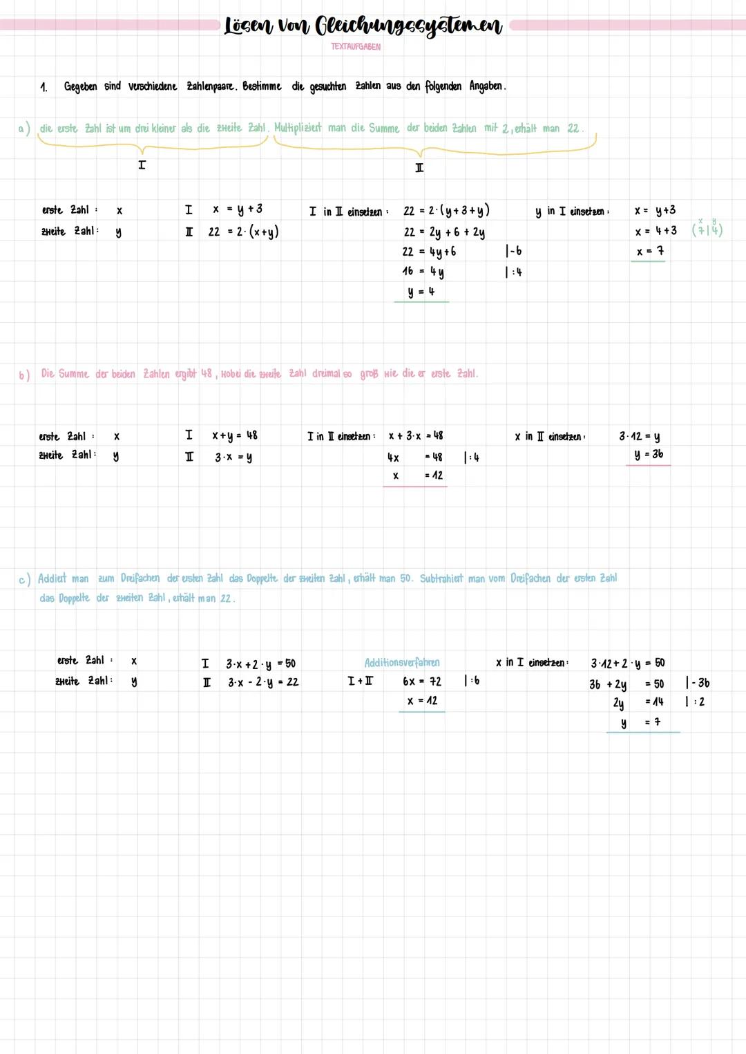 Subtraktionsverfahnen:
geg.:
geg.
geg.:
I 5x+2y = -1
I
3x + y = 1
I
Additionsverfahney
I
geg.:
I
I
Einsetzungsverfahren
5x+2y = -1
6x +2y= 2