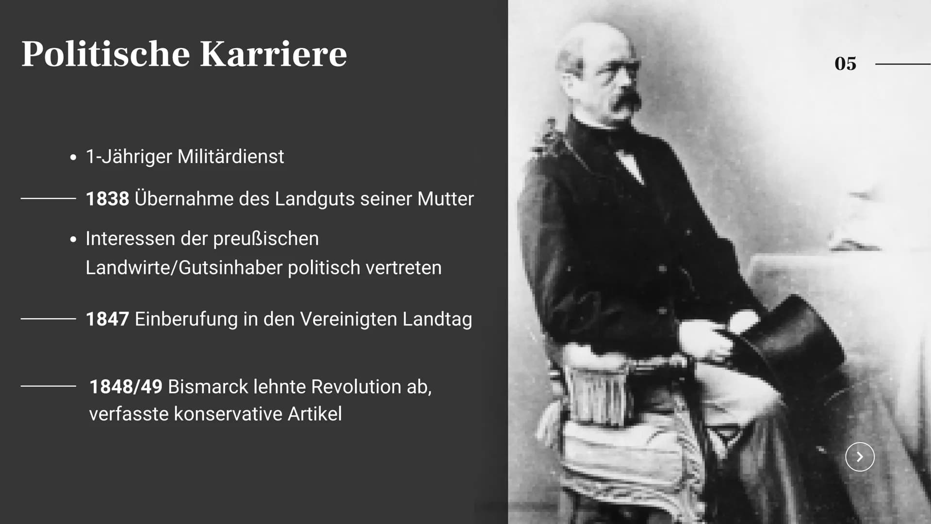 Präsentation von Jasmine Brauer
Otto von
Bismarck
01 02
„Nicht durch Reden und
Majoritätsbeschlüsse werden große
Fragen der Zeit entschieden