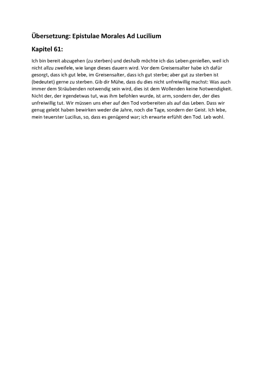 Seneca Epistulae Morales: Brief 61 Übersetzung und Zusammenfassung