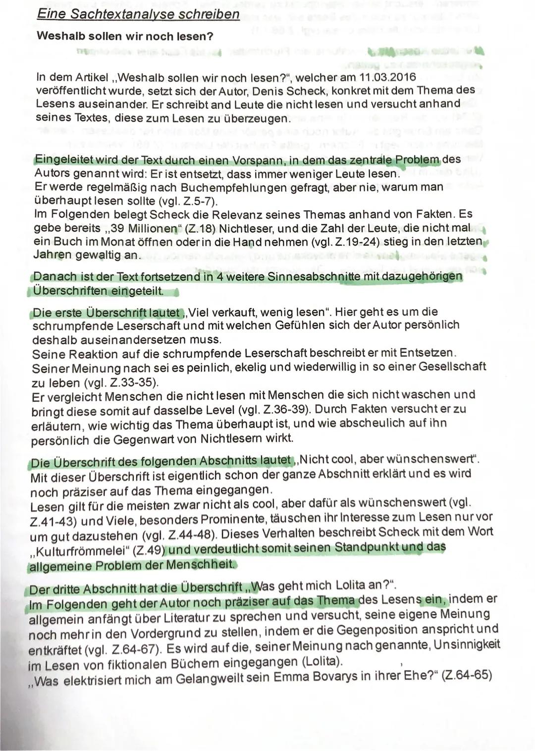 Sachtextanalyse Beispiel „warum lesen wir noch Bücher“ 