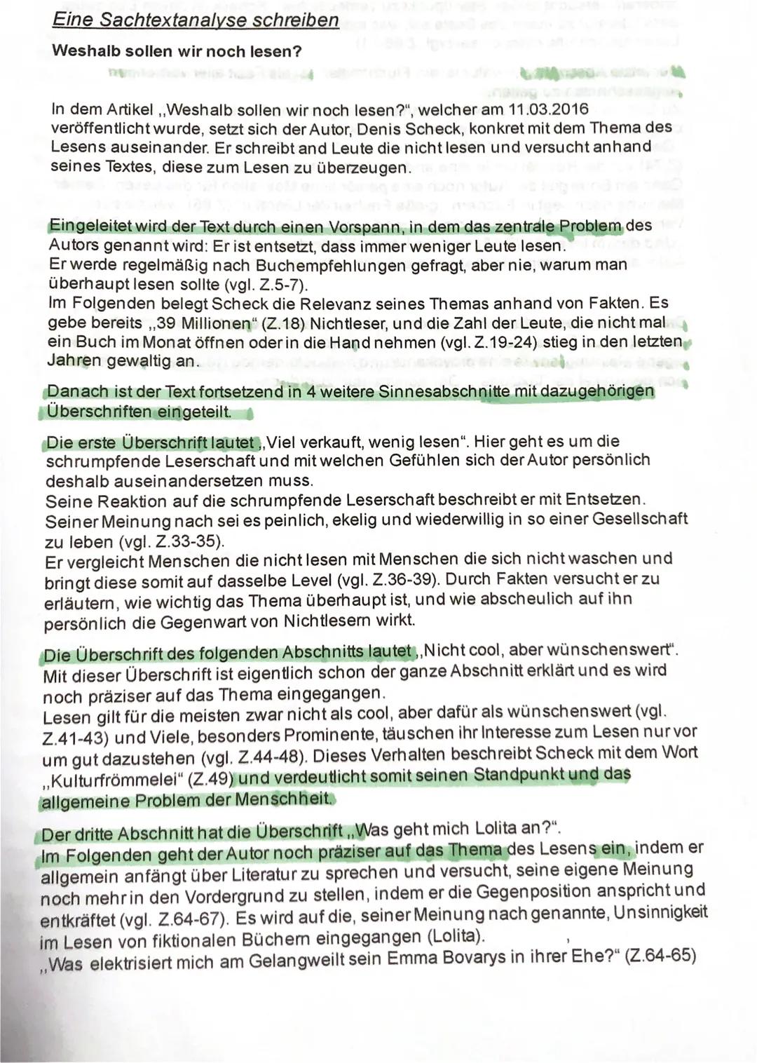 Eine Sachtextanalyse schreiben
Weshalb sollen wir noch lesen?
In dem Artikel,,Weshalb sollen wir noch lesen?", welcher am 11.03.2016
veröffe