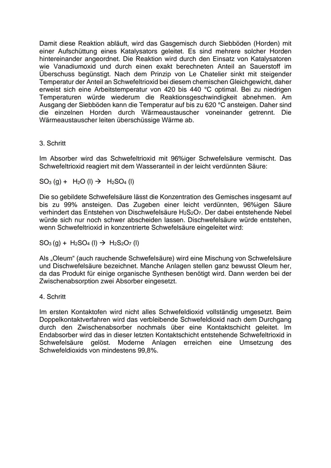 Doppelkontaktverfahren zur Herstellung von Schwefelsäure
Die Schwefelsäure ist in der chemischen Industrie ein bedeutender Rohstoff zur
Hers