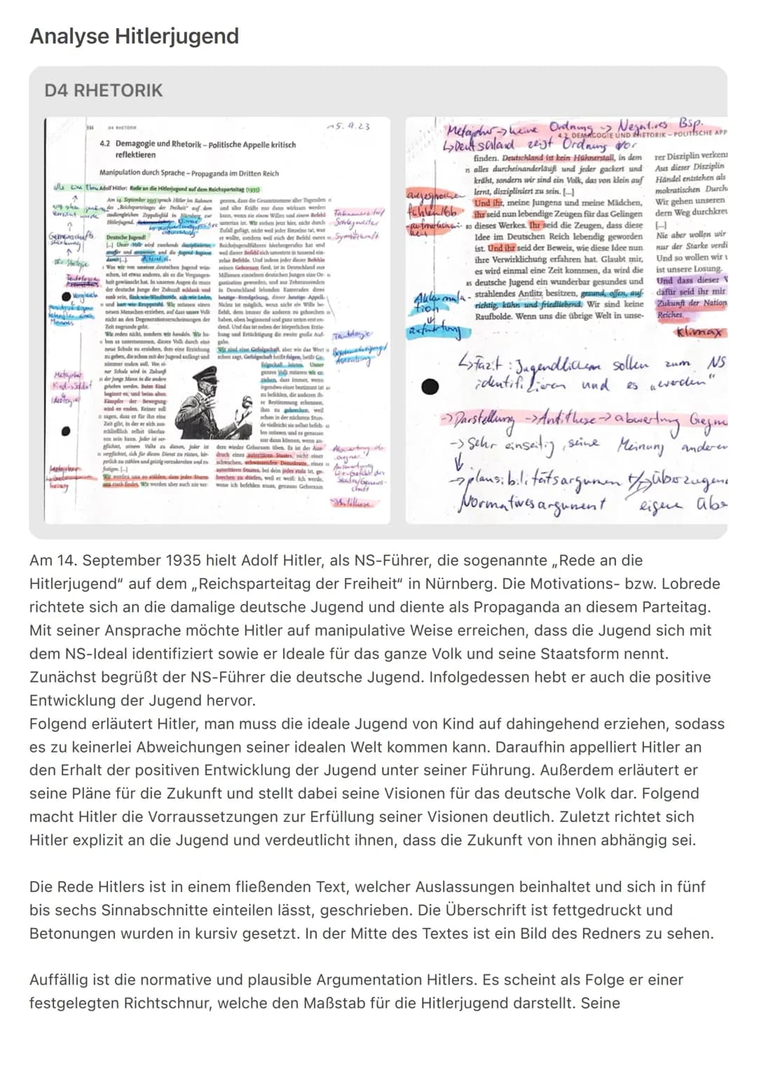 Rede Hitlerjugend 1935 Analyse
