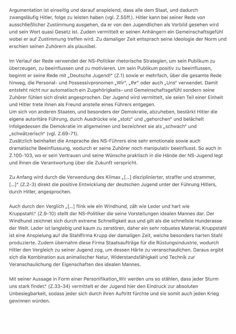 Analyse Hitlerjugend
D4 RHETORIK
314
Manipulation durch Sprache-Propaganda im Dritten Reich
alle Cine Ebome Adolf Hitler: Rede an die Hitler