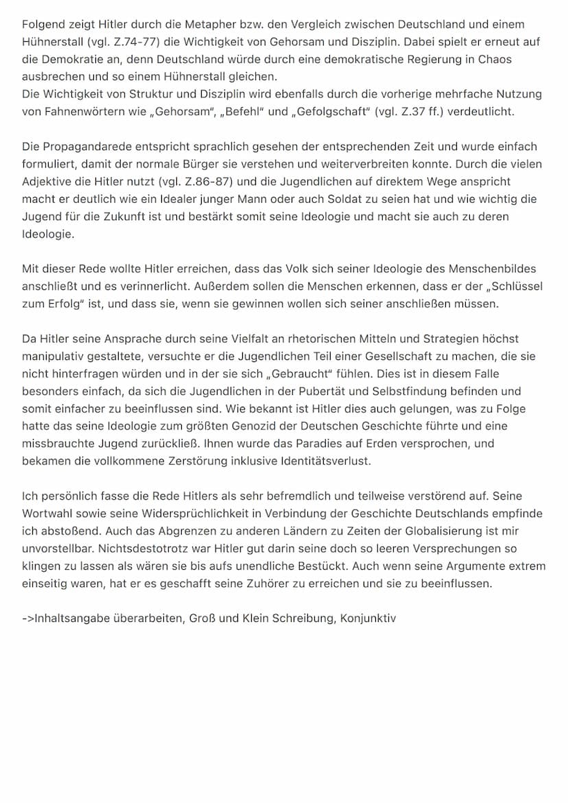Analyse Hitlerjugend
D4 RHETORIK
314
Manipulation durch Sprache-Propaganda im Dritten Reich
alle Cine Ebome Adolf Hitler: Rede an die Hitler