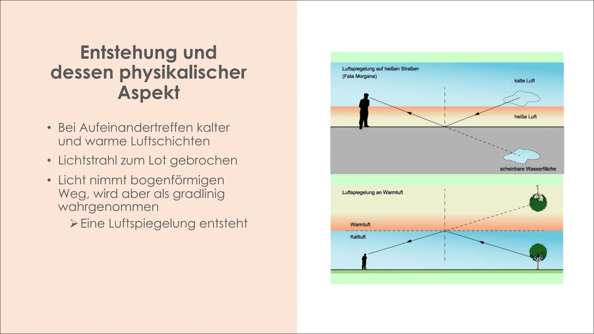 Fata Morgana
Johanna Ritter ●
●
Aufbau der
Präsentation
●
Was ist eine Fata Morgana?
Entstehung und physikalischer
Aspekt
• Obere und untere