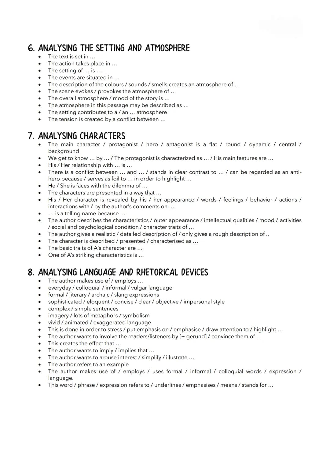 USEFUL EXPRESSIONS FOR WRITING AN ANALYSIS
1. STRUCTURING YOUR ANALYSIS
In the following, [...] is analysed by focusing on [...] [= tell you