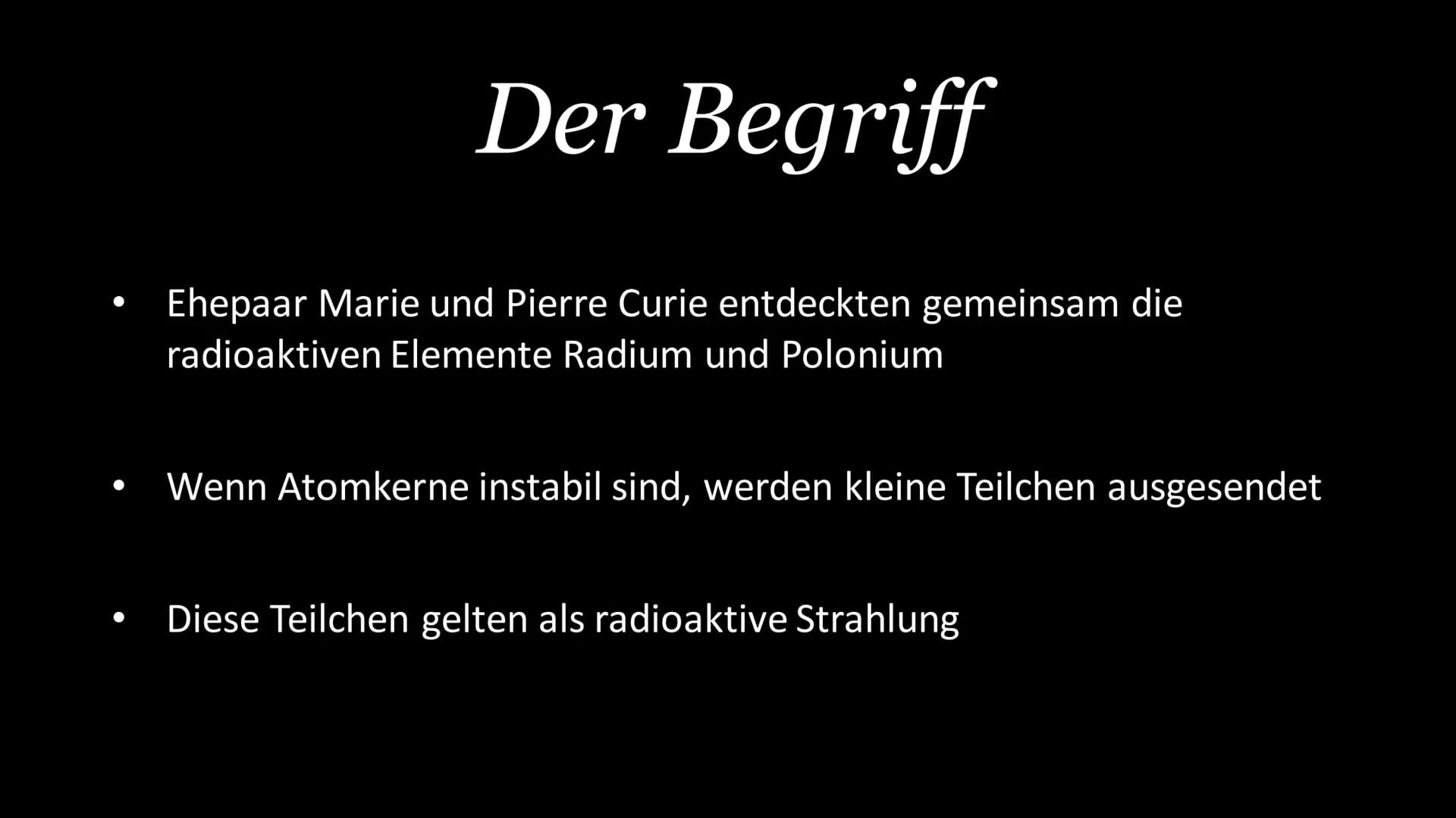 Radioaktive
Strahlung
Josephin Skowasch Heutige Themen
Der Begriff
Eigenschaften
Das Geiger-Müller-
Zählrohr
Der Nulleffekt
Auswirkungen Men
