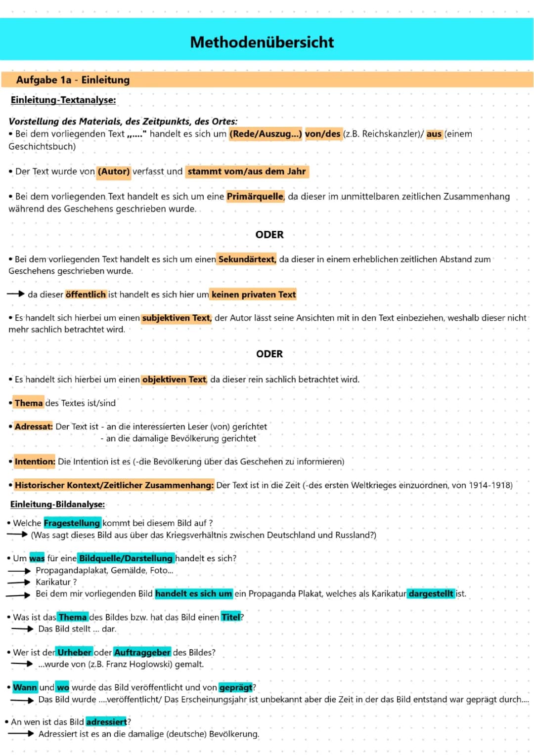 Methodenübersicht Geschichte - Klausur