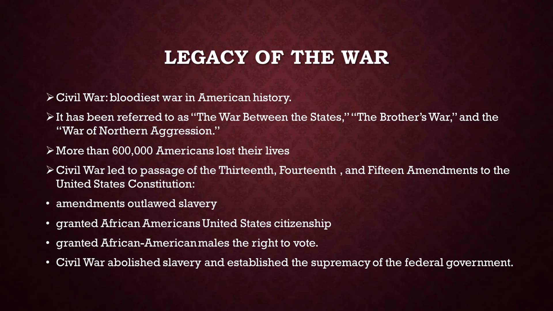 AMERICAN CIVIL WAR
(1861-1865) CONTENTS
What is Civil War?
Causes
Civil War Background
The Leaders
Battle of Bull Run
➤ Weapons of the Civil