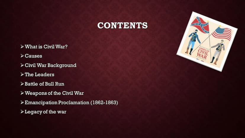 AMERICAN CIVIL WAR
(1861-1865) CONTENTS
What is Civil War?
Causes
Civil War Background
The Leaders
Battle of Bull Run
➤ Weapons of the Civil