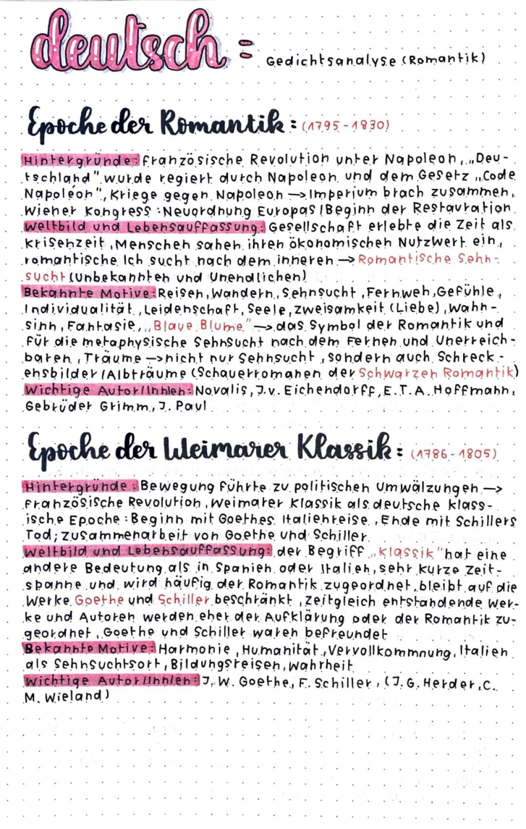 Gedichtanalyse Romantik und Weimarer Klassik: Musterlösung, Merkmale & Blaue Blume