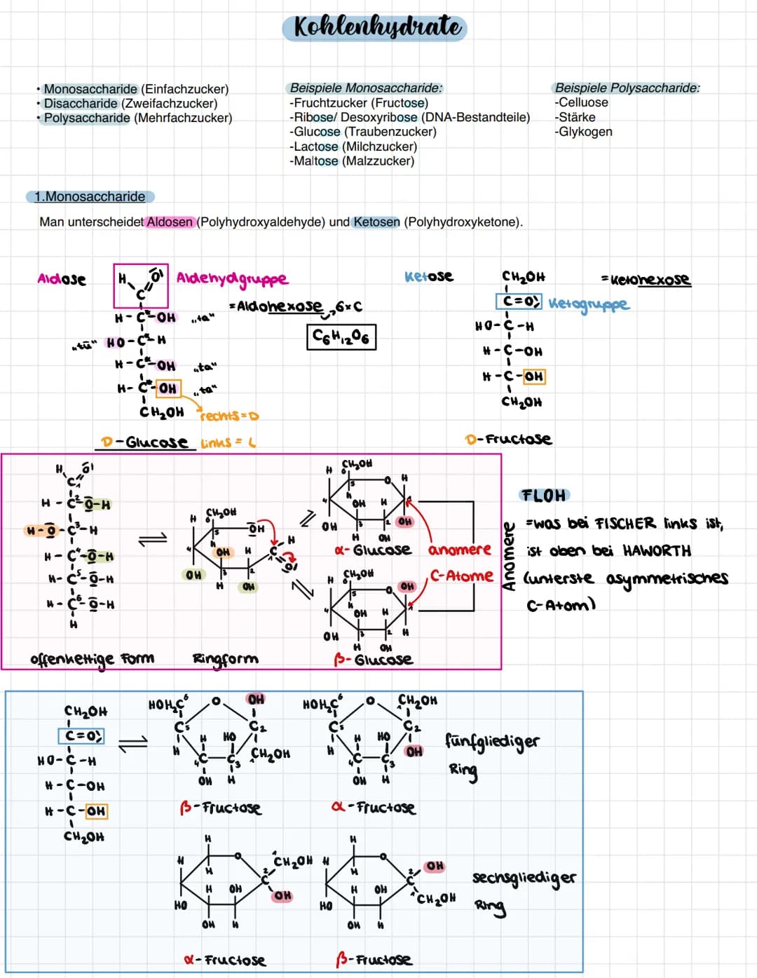 • Monosaccharide (Einfachzucker)
• Disaccharide (Zweifachzucker)
• Polysaccharide (Mehrfachzucker)
Aldose
1. Monosaccharide
Man unterscheide