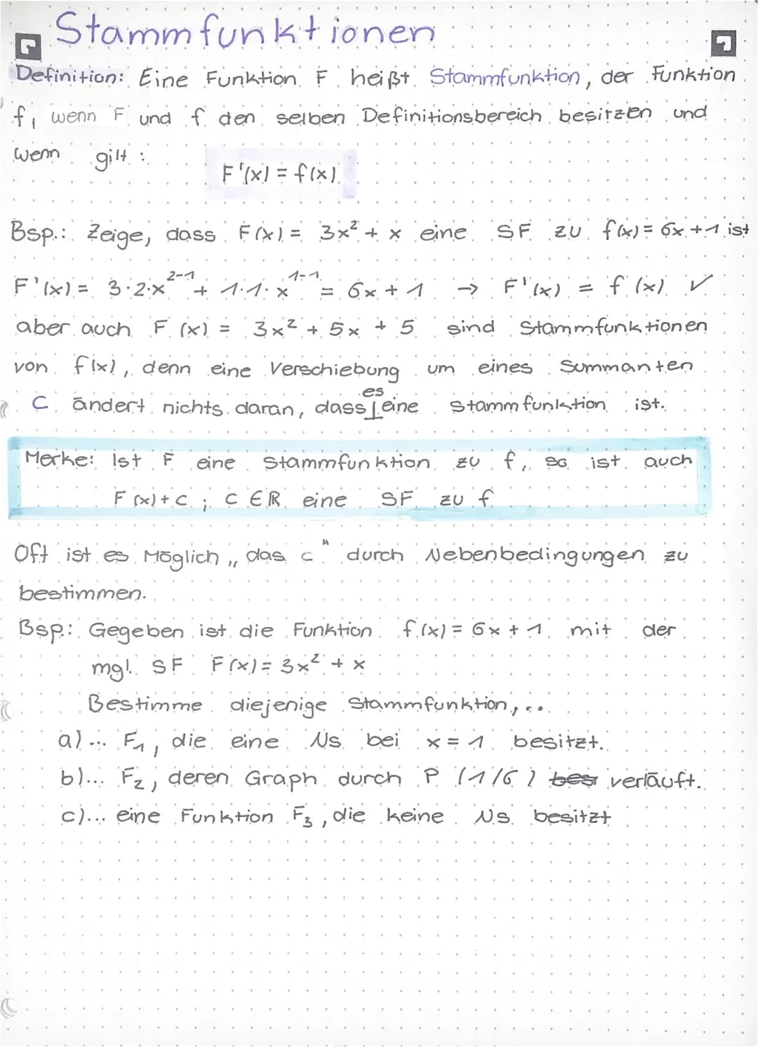 Stammfunktionen
G
Definition: Eine Funktion F heißt Stammfunktion, der Funktion
f wenn F und f den selben Definitionsbereich besitzen und
we
