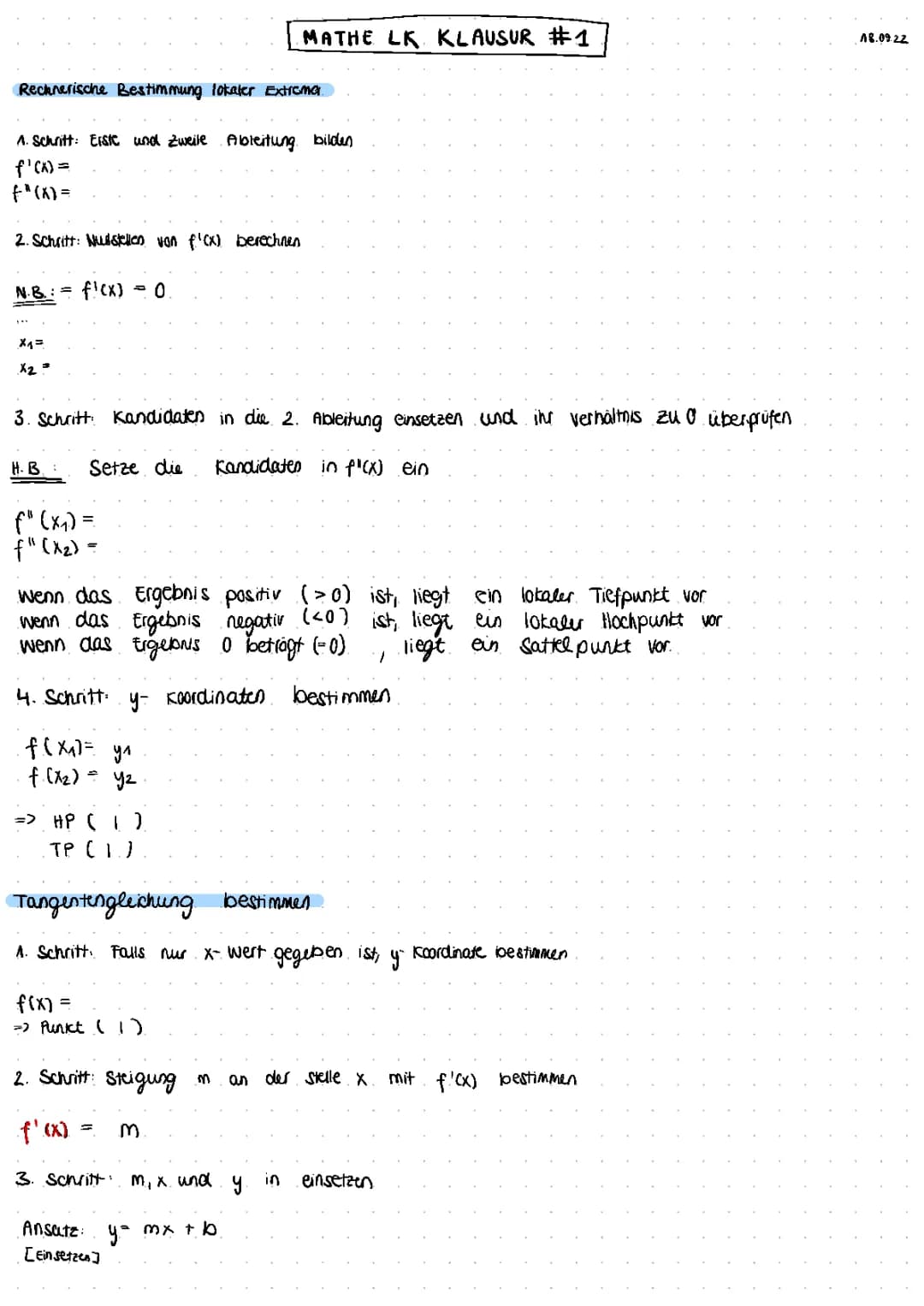Fortsetzung der Analysis (2+3. Ableitung, lokale Extrema, Wendepunkt, Funktionsscharen, …)