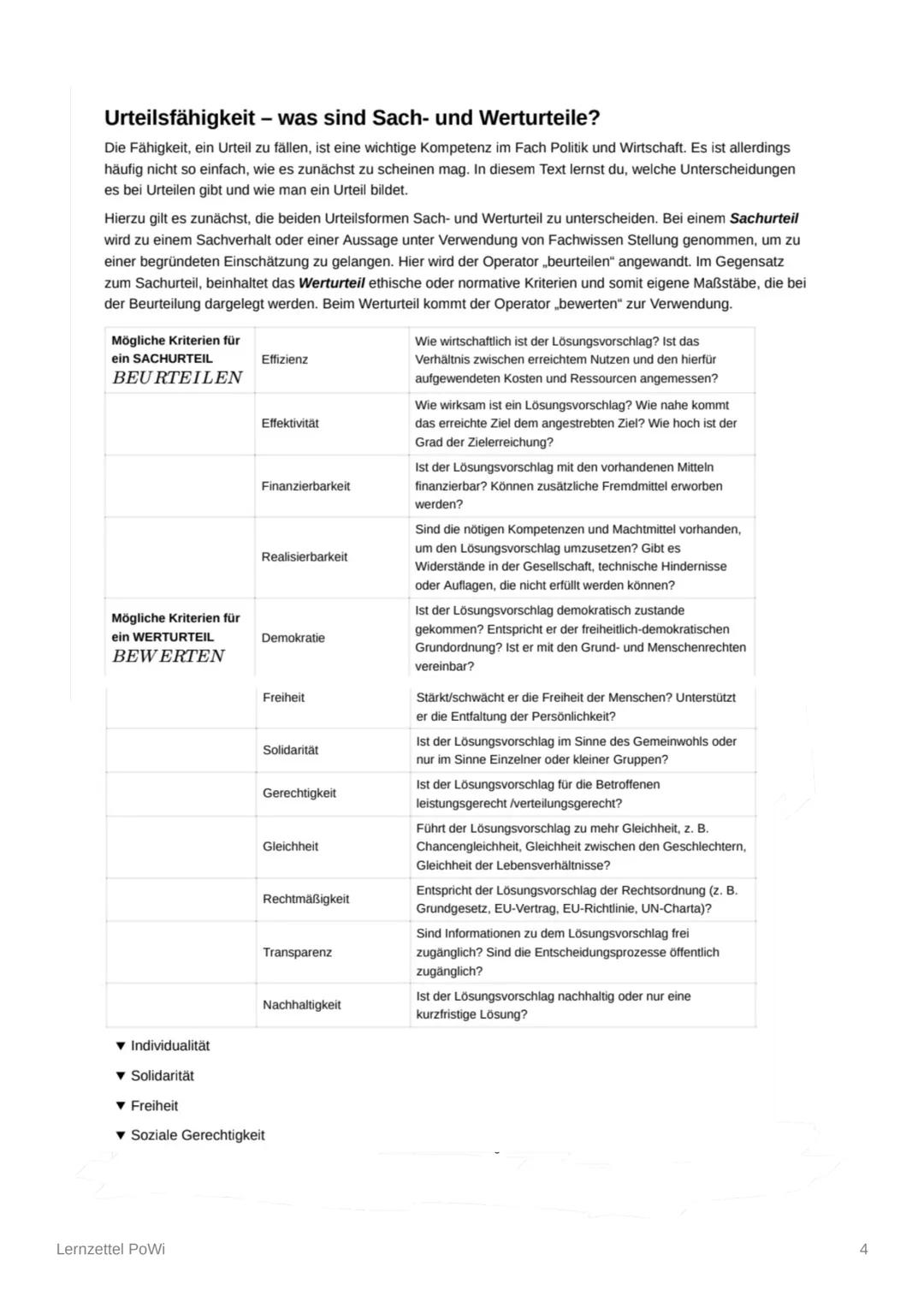Urteilsfähigkeit - was sind Sach- und Werturteile?
Die Fähigkeit, ein Urteil zu fällen, ist eine wichtige Kompetenz im Fach Politik und Wirt