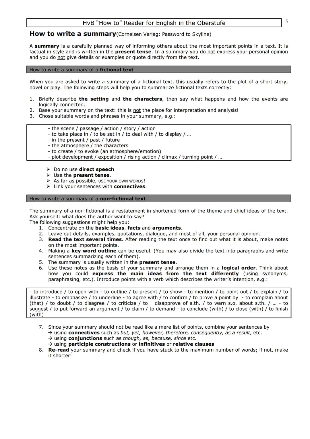 HvB "How to" Reader for English in the Oberstufe
Introduction
This collection of "How to do" materials is a guideline for you to help you go