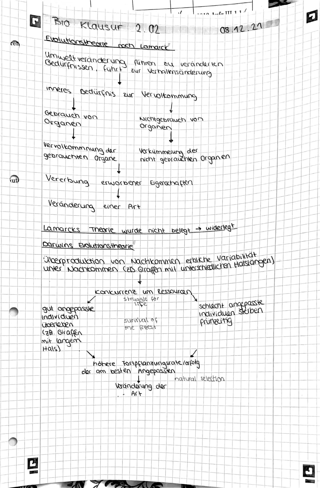 ren
ut
L
W
BIO Klausur 2.02
Evolutionstheorie nach Lamarck
Umwelt veränderung führen zu veränderten
Bedürfnissen, führt
Zur Verhaltensänderu