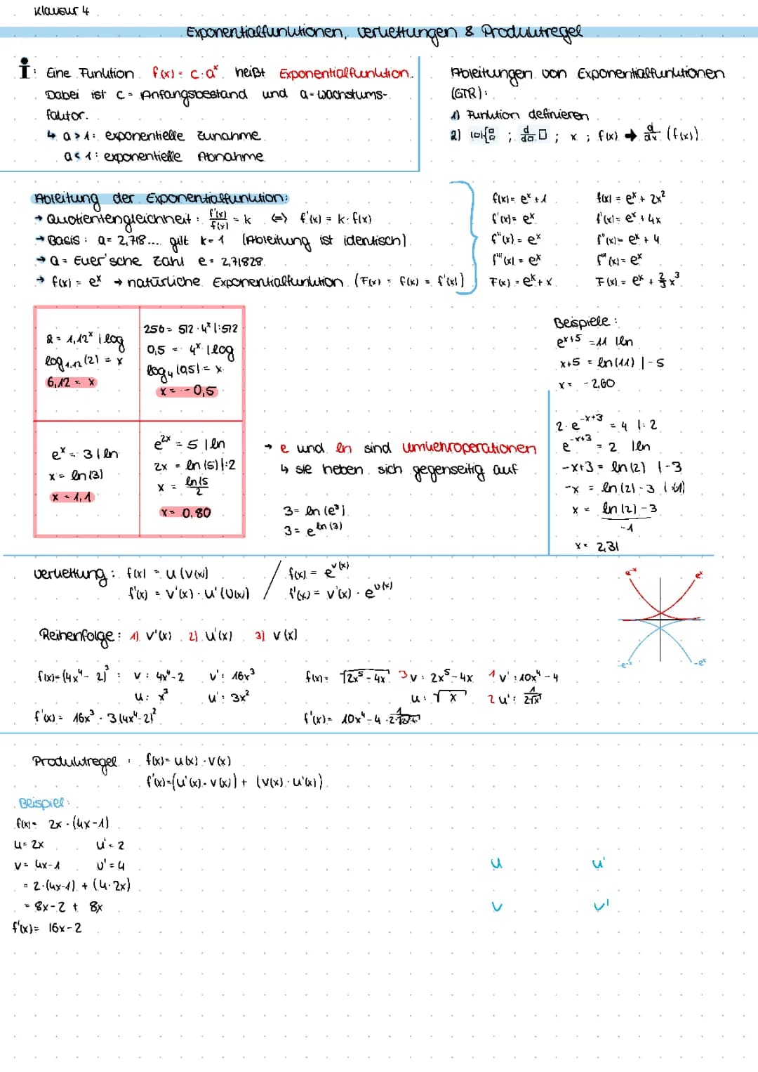 e-Funktionen, Kettenregel, Produktregel