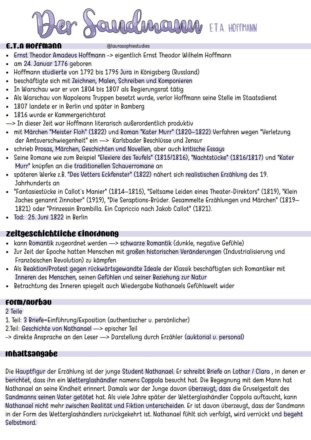 # Der Sandmasseur ETA HOTPAN

E.T.A HOFfmann

@laurasophiestudies

*   Ernst Theodor Amadeus Hoffmann -> eigentlich Ernst Theodor Wilhelm Ho