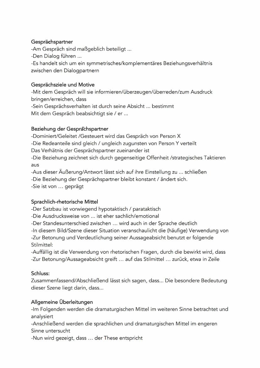 Dramenanalyse:
Dramaturgische Mittel im weiteren Sinne (zitieren!)
Offene/geschlossene Form
Charaktere
Eigenschaften der Figuren in einen zu