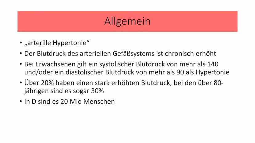 Bluthochdruck
Biologie / Klasse / Name / Datum Allgemein
• ,,arterille Hypertonie"
Der Blutdruck des arteriellen Gefäßsystems ist chronisch 