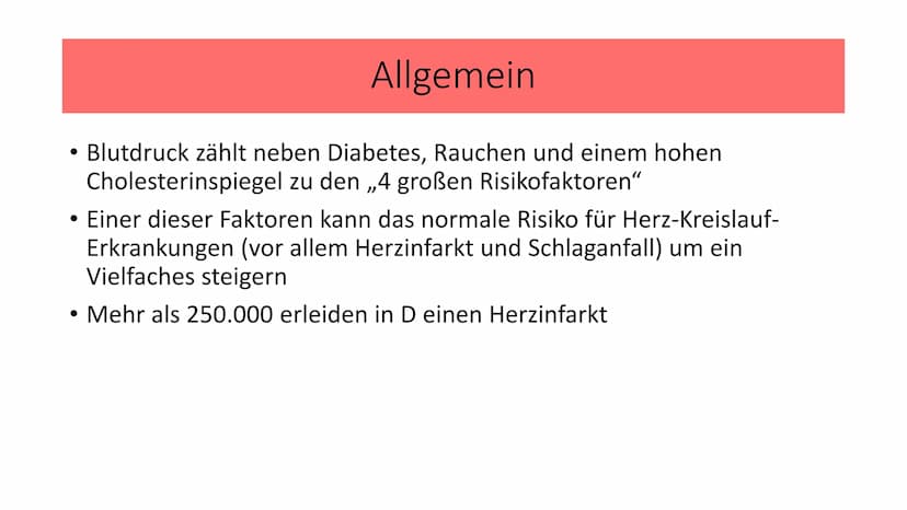Bluthochdruck
Biologie / Klasse / Name / Datum Allgemein
• ,,arterille Hypertonie"
Der Blutdruck des arteriellen Gefäßsystems ist chronisch 