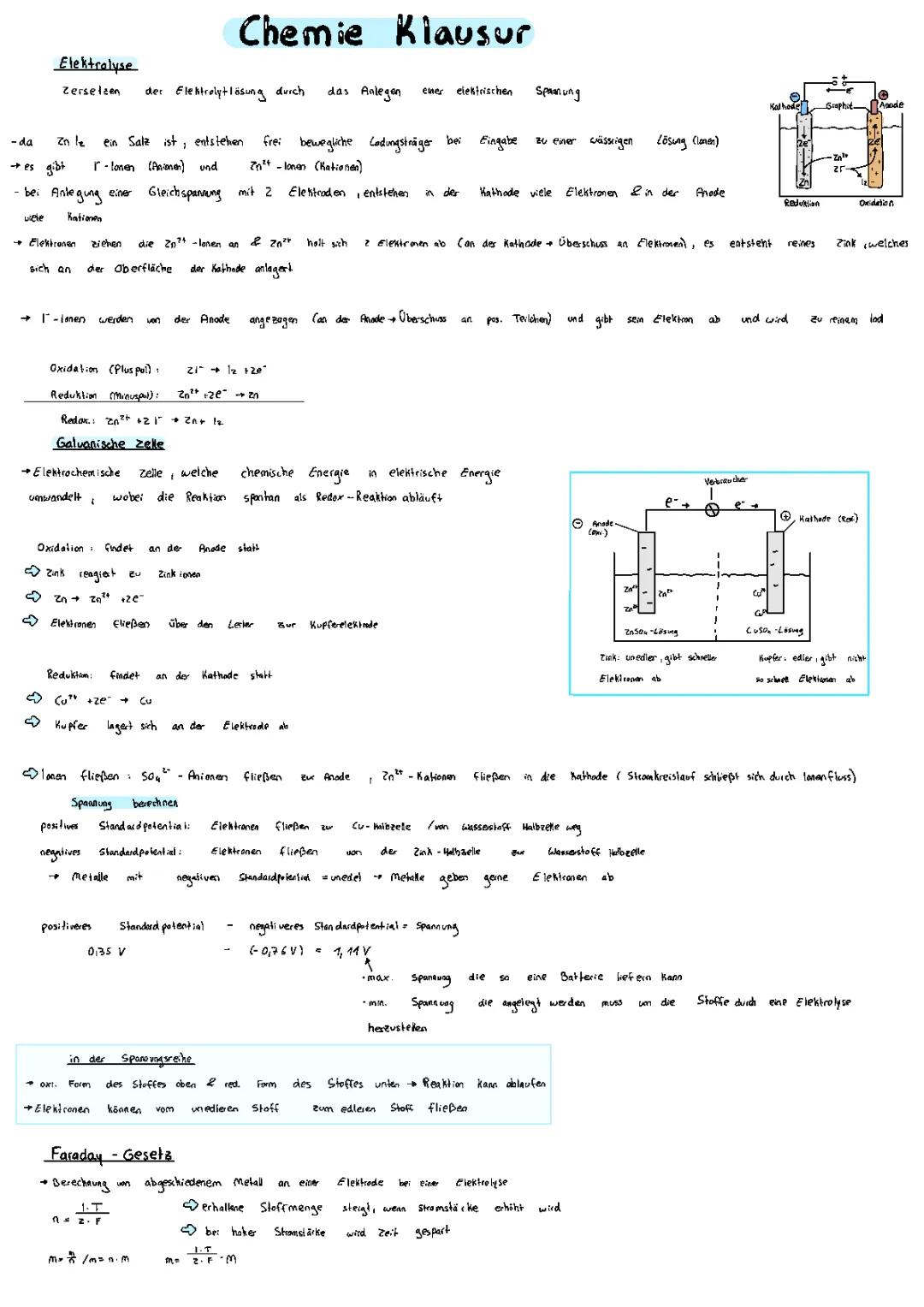 Galvanische Zelle Aufbau, Anode Kathode, Faradaysche Gesetze und Elektrochemie Aufgaben