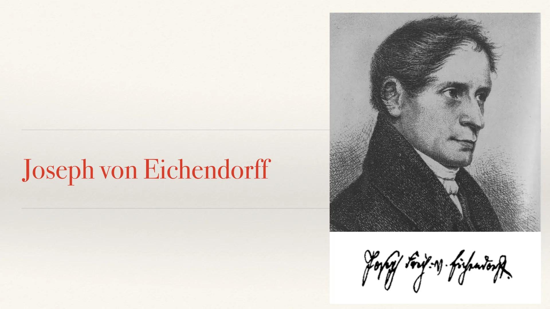 Joseph von Eichendorff
for this in fighting Eichendorff
→ sehr bedeutender Schriftsteller
→ bekannt für seine Gedichte
* Merkmale: Volkslied
