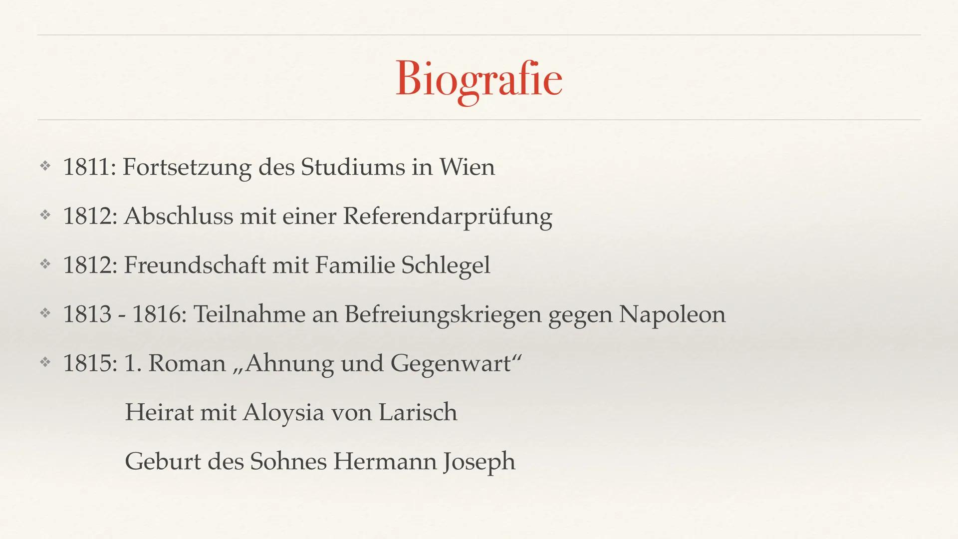 Joseph von Eichendorff
for this in fighting Eichendorff
→ sehr bedeutender Schriftsteller
→ bekannt für seine Gedichte
* Merkmale: Volkslied