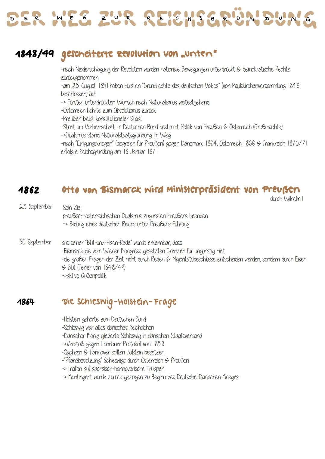 DER WEG ZUR REICHSGRÜNDUNG
1848/49 gescheiterte Revolution von „unten"
1862
23. September
30. September
1864
-nach Niederschlagung der Revol