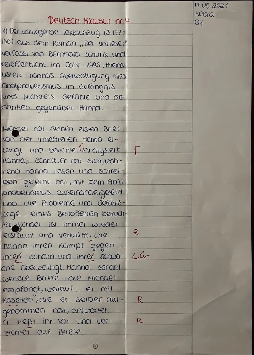 Was thematisiert der Vorleser? Zusammenfassungen und wichtige Textstellen