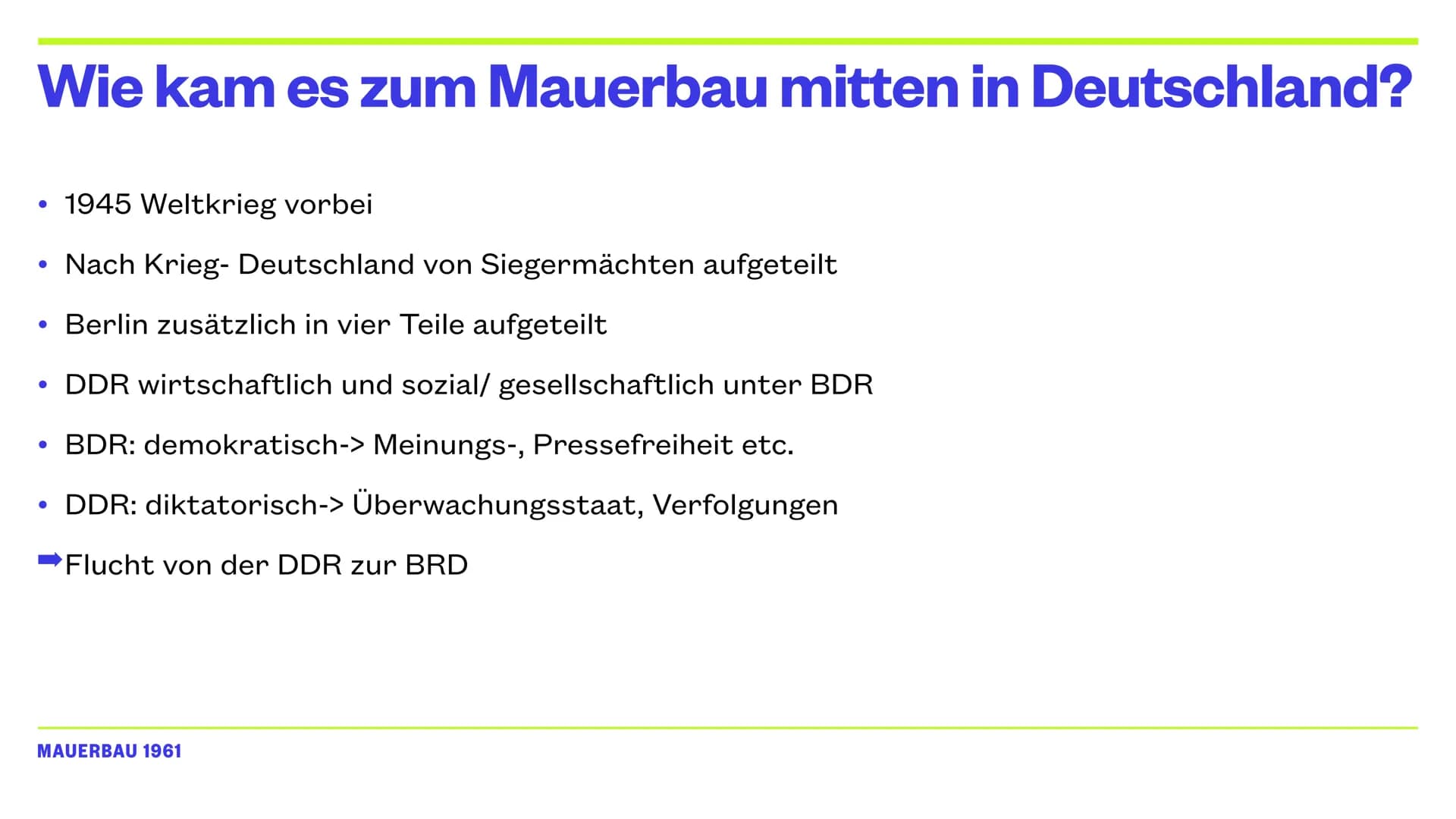 ,,Niemand hat die Absicht, eine Mauer
zu
errichten"
Walter Ulbricht HOE
Mauerbau 1961.
DIANA ALEXAND MENNER
LIZE
IZE Gliederung
●
●
Wie kam 