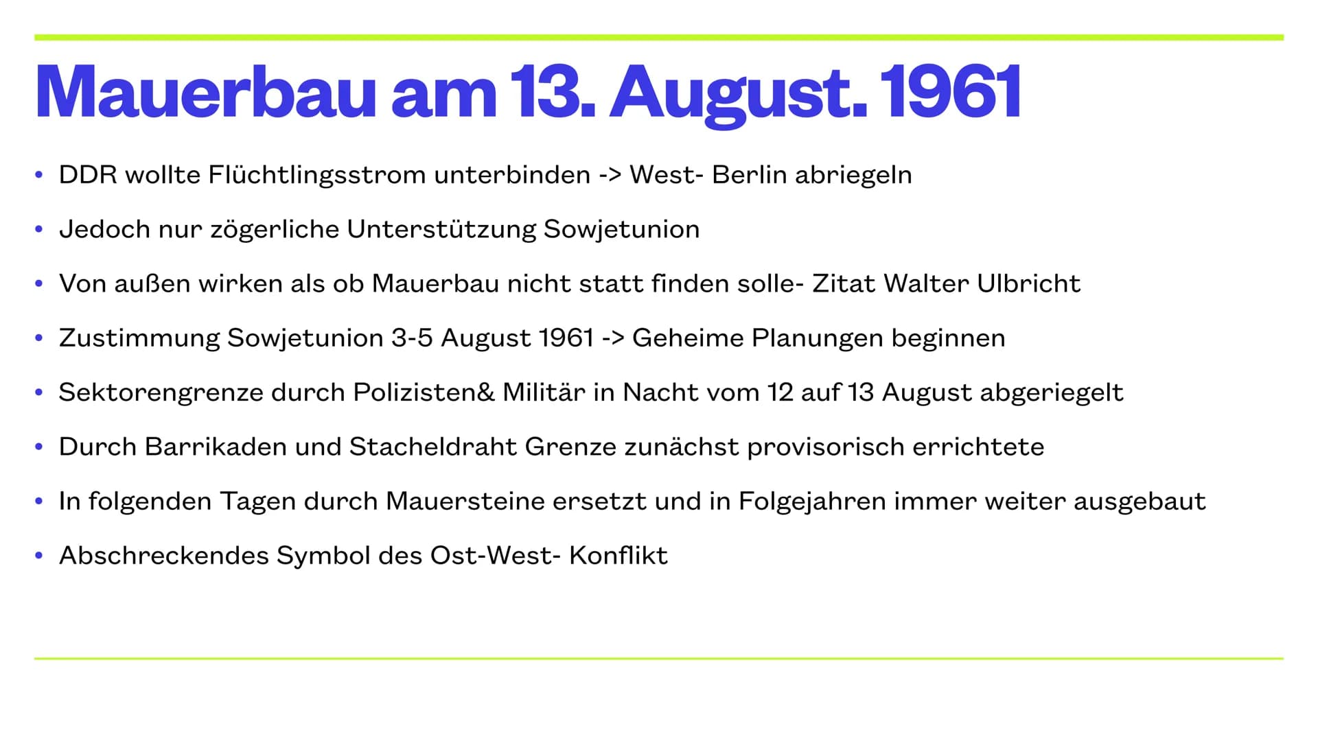 ,,Niemand hat die Absicht, eine Mauer
zu
errichten"
Walter Ulbricht HOE
Mauerbau 1961.
DIANA ALEXAND MENNER
LIZE
IZE Gliederung
●
●
Wie kam 