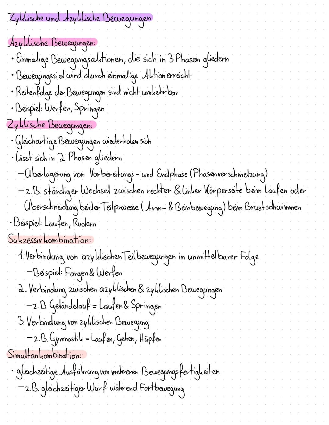 Sport
Lernzettel
# Sport Lernzettel
Themen:
1. Warum Bewegungsanalyse? (Buch Seite 3.6)
2. Qualitative Bewegungsmerkmale (Buch Seite 40- 4.4