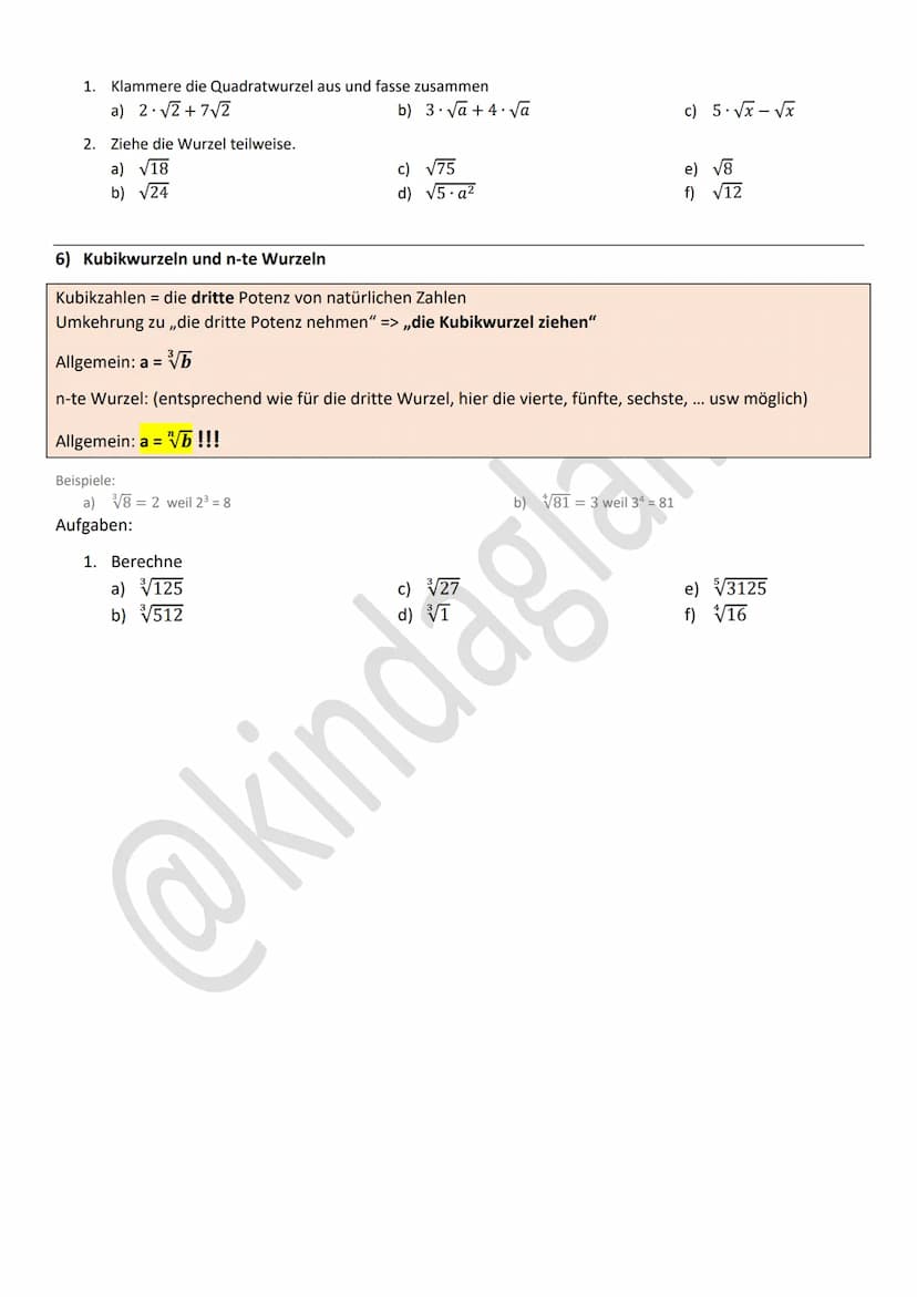 1) Potenzen
Ein Produkt aus gleichen Faktoren (3 3 3
Exponent (4) angeben. 3.3.3.3 = 34
Die Potenz a" ist ein Produkt aus n gleichen
Allgeme