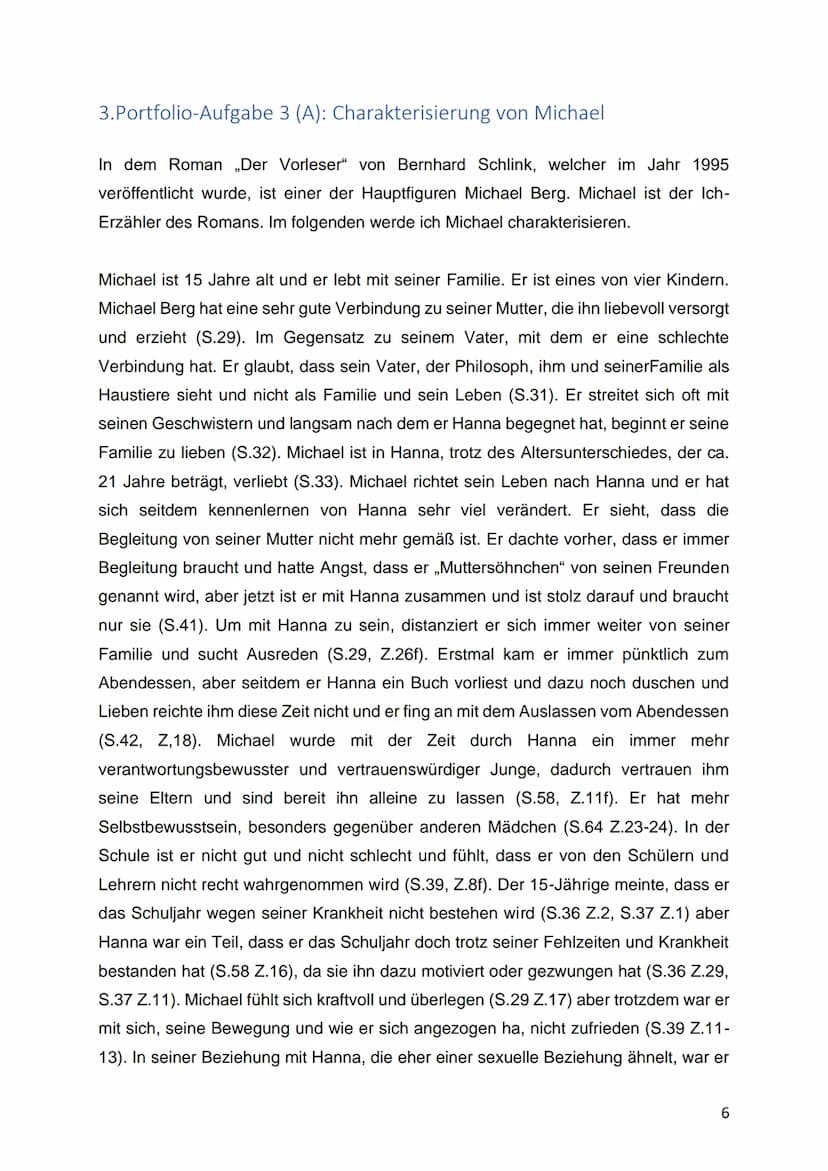 Deutsch Portfolio:
Der Vorleser
WA
Bernhard
Schlink
Der Vorleser
Roman Diogenes
Portfolio ,,Der Vorleser"
Lehrkraft:
Schülerin:
Abgabe Termi