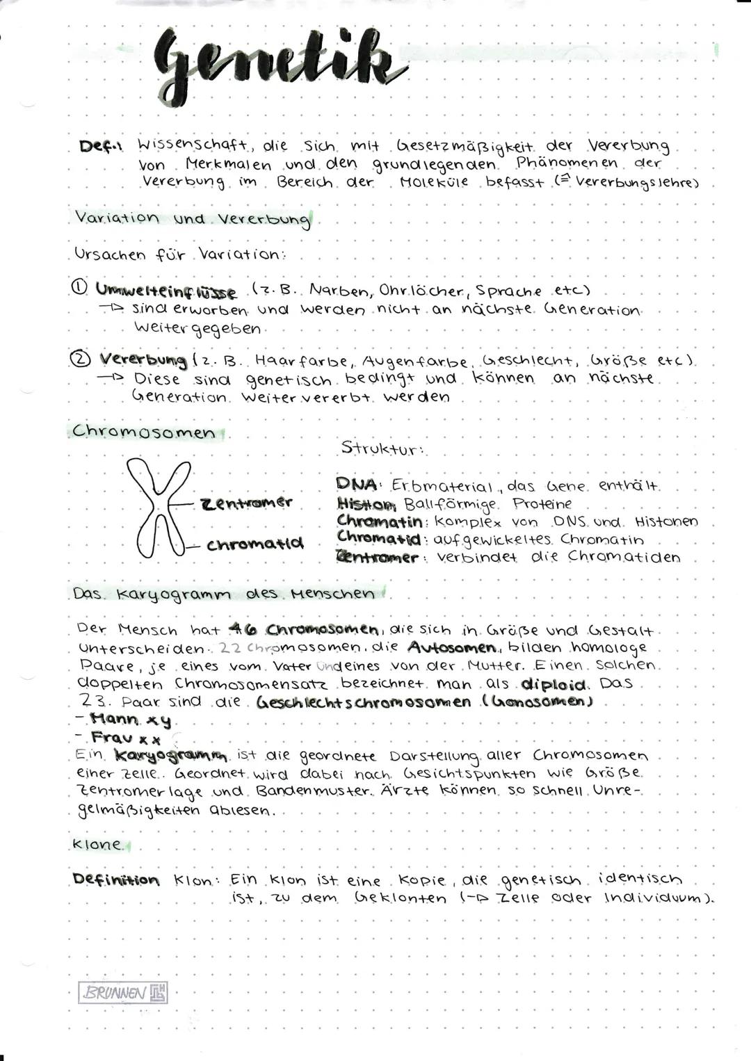 # Genetik

Def. Wissenschaft, die sich mit Gesetzmäßigkeit der Vererbung
von Merkmalen und den grundlegenden. Phänomenen der
Vererbung im Be
