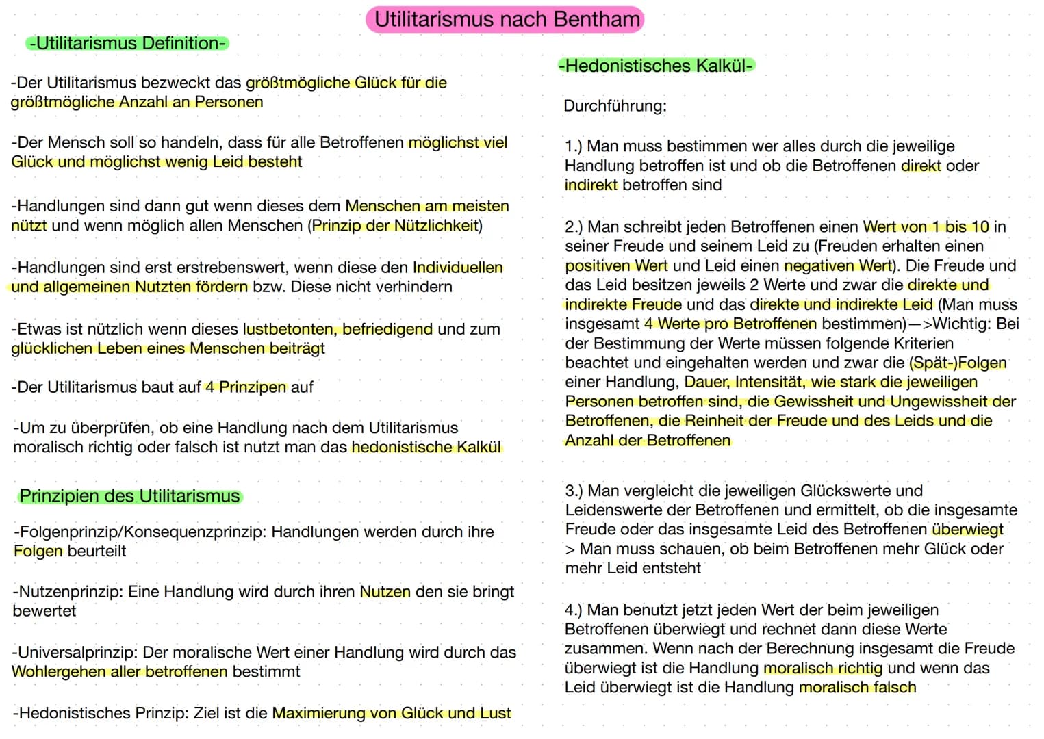 -Utilitarismus Definition-
Utilitarismus nach Bentham
-Der Utilitarismus bezweckt das größtmögliche Glück für die
größtmögliche Anzahl an Pe