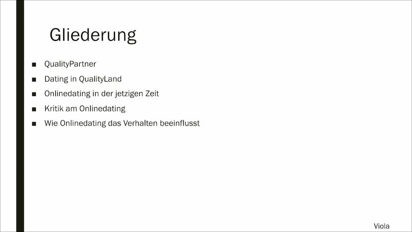 r
ONLINE
DATING
PORTALE
Der neue weg zum idealen Partner?
Viola Gliederung
■ Quality Partner
■
Dating in QualityLand
■ Onlinedating in der j