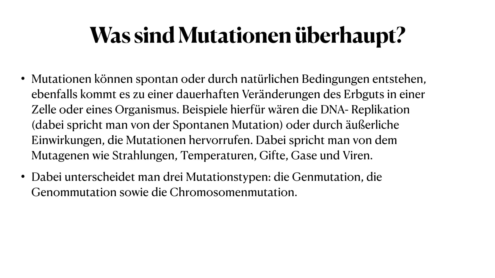 Mutation
Biologie_Lk_12
Julia Said, 23.06.2021 Mutation
Biologie_Lk_12
Julia Said, 23.06.2021 ●
●
●
Gliederung
●
Was sind Mutationen überhau