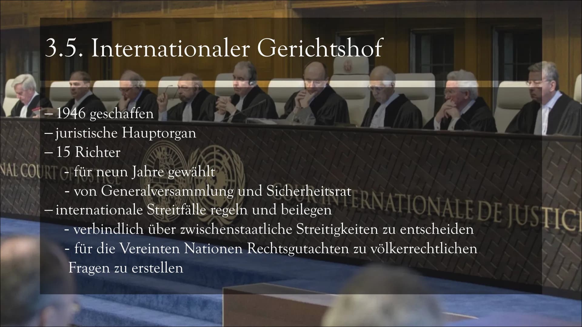 UNO
Vereinte Nationen UNITED NATIONS
NATIONS UNIES
Gliederung
1. Allgemein
2. Geschichte
3. Bestandteile
3.1. Generalversammlung
3.2. Sicher