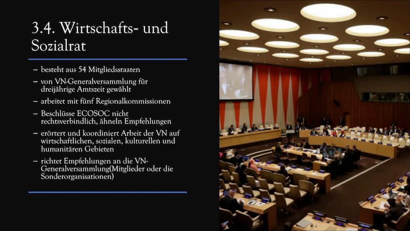 UNO
Vereinte Nationen UNITED NATIONS
NATIONS UNIES
Gliederung
1. Allgemein
2. Geschichte
3. Bestandteile
3.1. Generalversammlung
3.2. Sicher