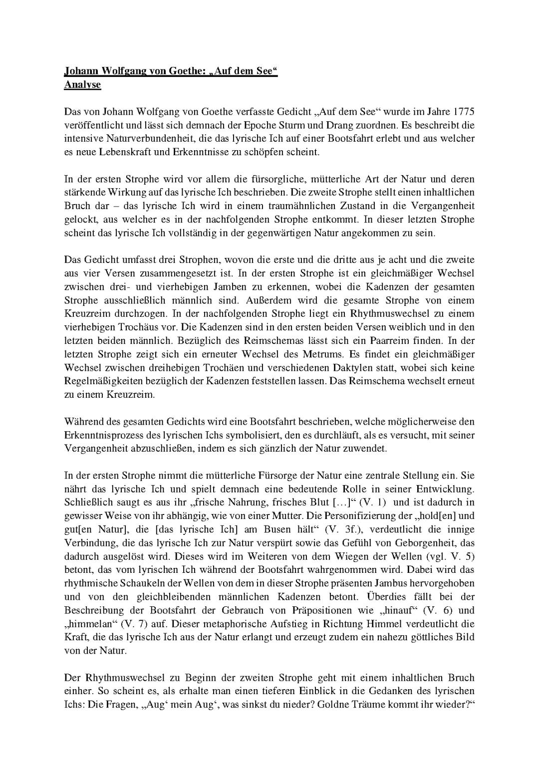 Johann Wolfgang von Goethe: „Auf dem See“